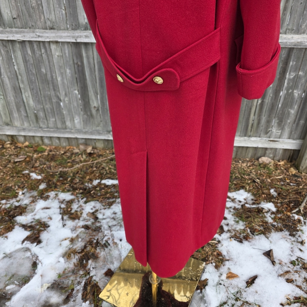 Vintage Long Red 100% Wool Coat Double-Breasted Utilitarian Corpcore Medium - Picture 4 of 16